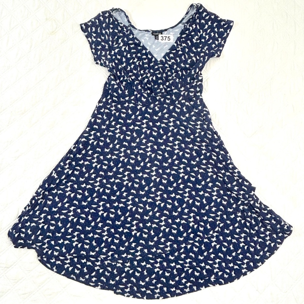 Torrid Plus Size Navy Butterfly Print Faux Wrap Dress Size 0